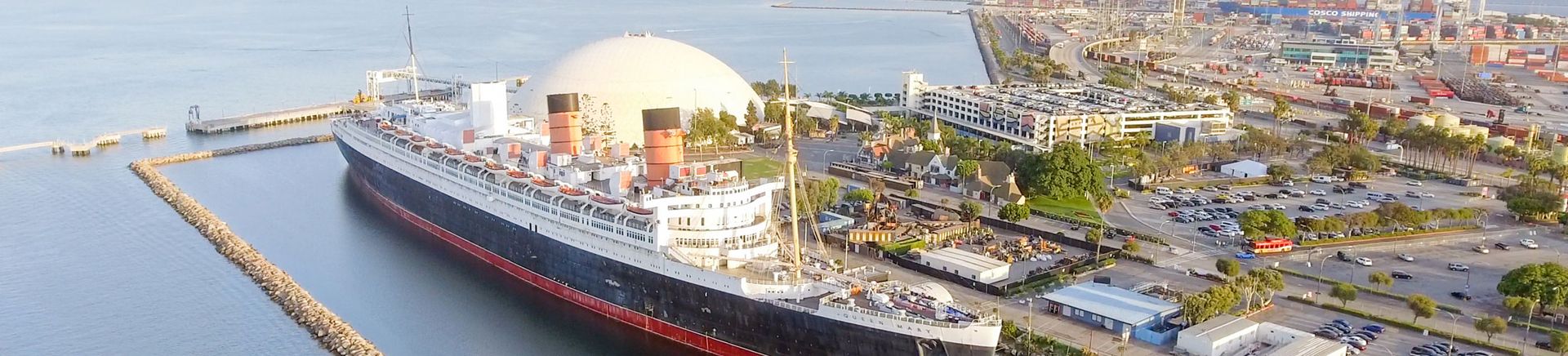 Steamship Queen Mary in a Harbor